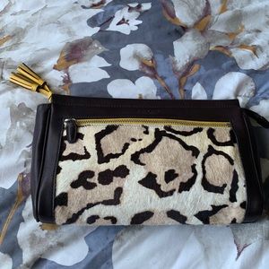 Coach Clutch in Ocelot/ Brown Leather with Yellow Accents